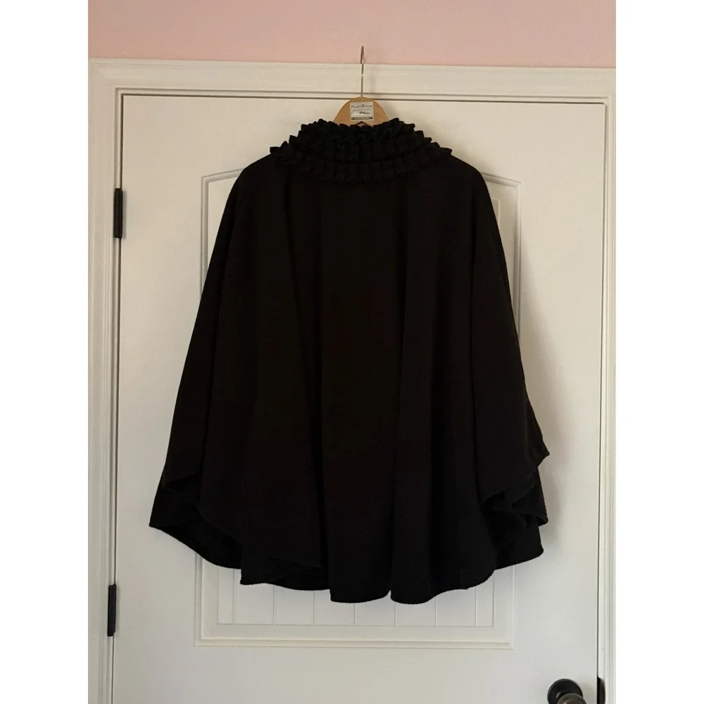 Black Ruffle Collar Cape Poncho Wrap One Size Goth Witchy Romantic Steampunk